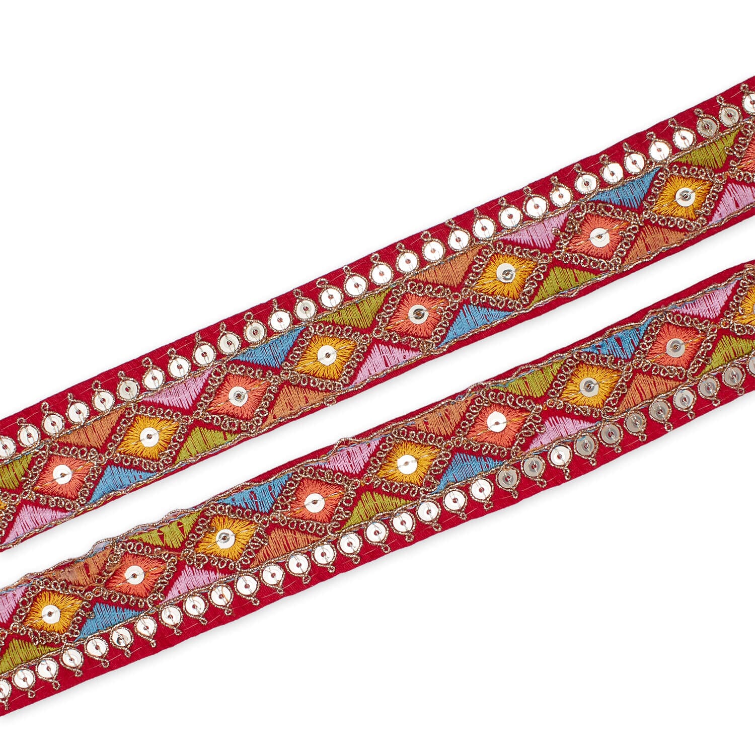 1.25 Inch Diamond Geometric Sequined Metallic Corded Embroidered Trim (9.8 Yards / 9 Meters) - Image 15