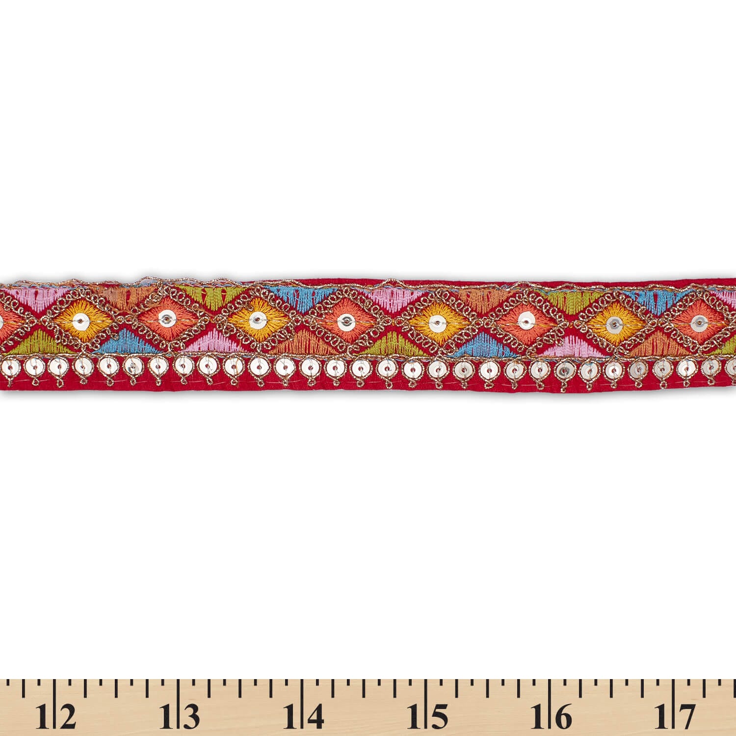 1.25 Inch Diamond Geometric Sequined Metallic Corded Embroidered Trim (9.8 Yards / 9 Meters) - Image 16