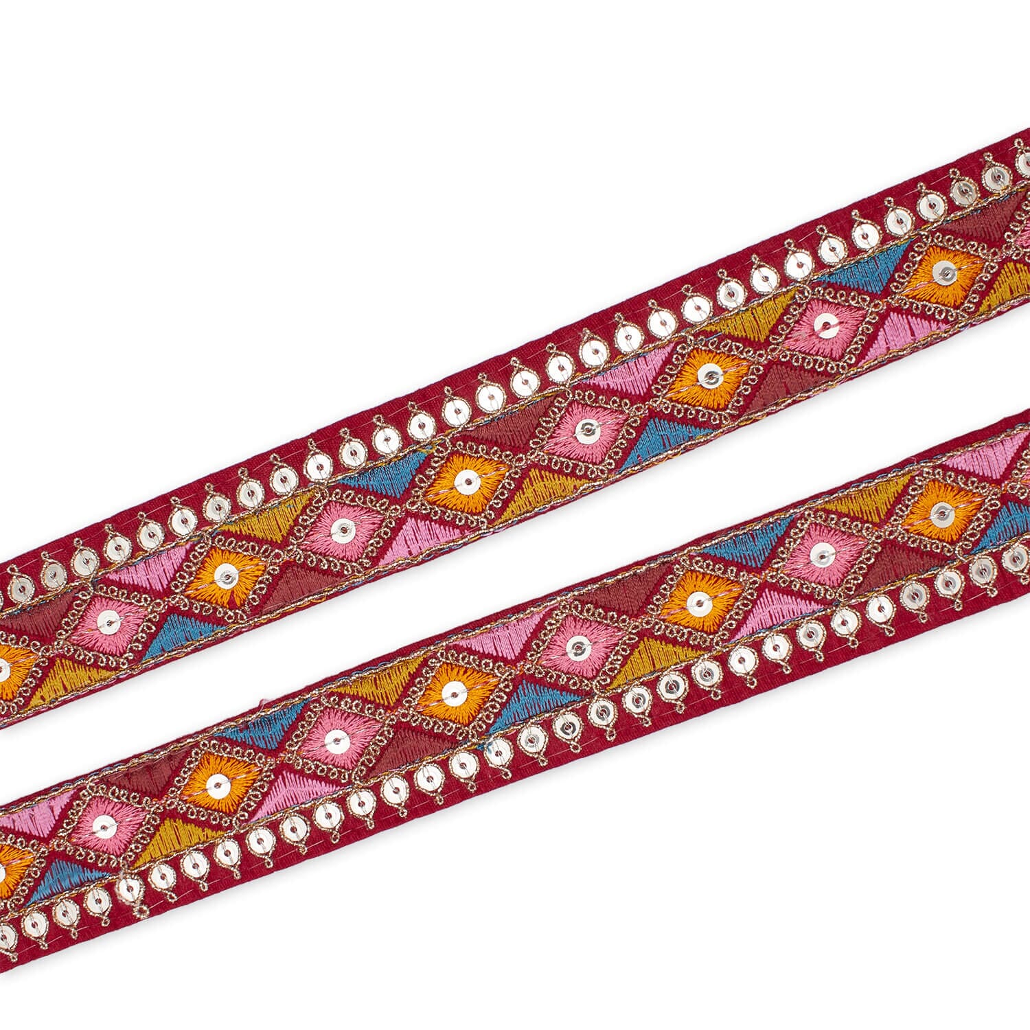 1.25 Inch Diamond Geometric Sequined Metallic Corded Embroidered Trim (9.8 Yards / 9 Meters) - Image 24