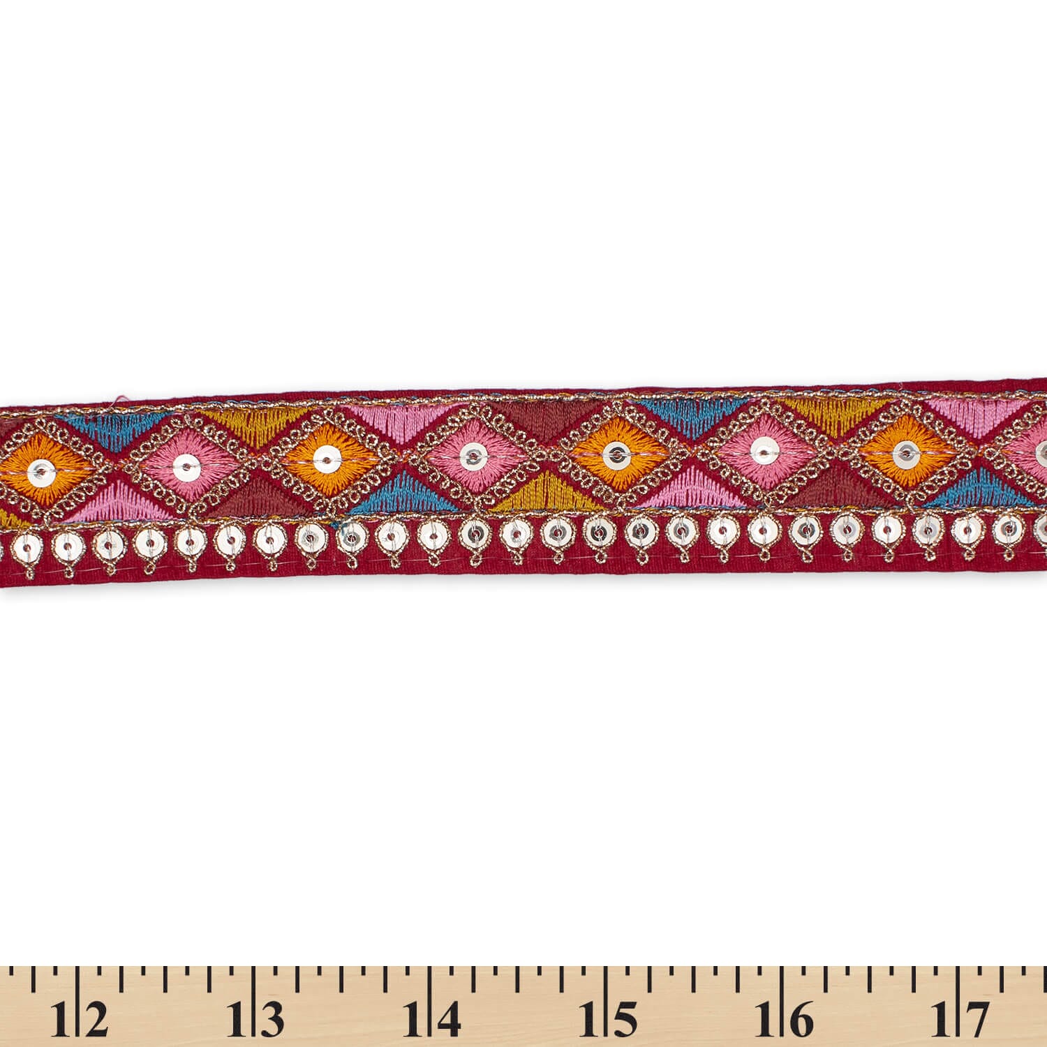 1.25 Inch Diamond Geometric Sequined Metallic Corded Embroidered Trim (9.8 Yards / 9 Meters) - Image 25