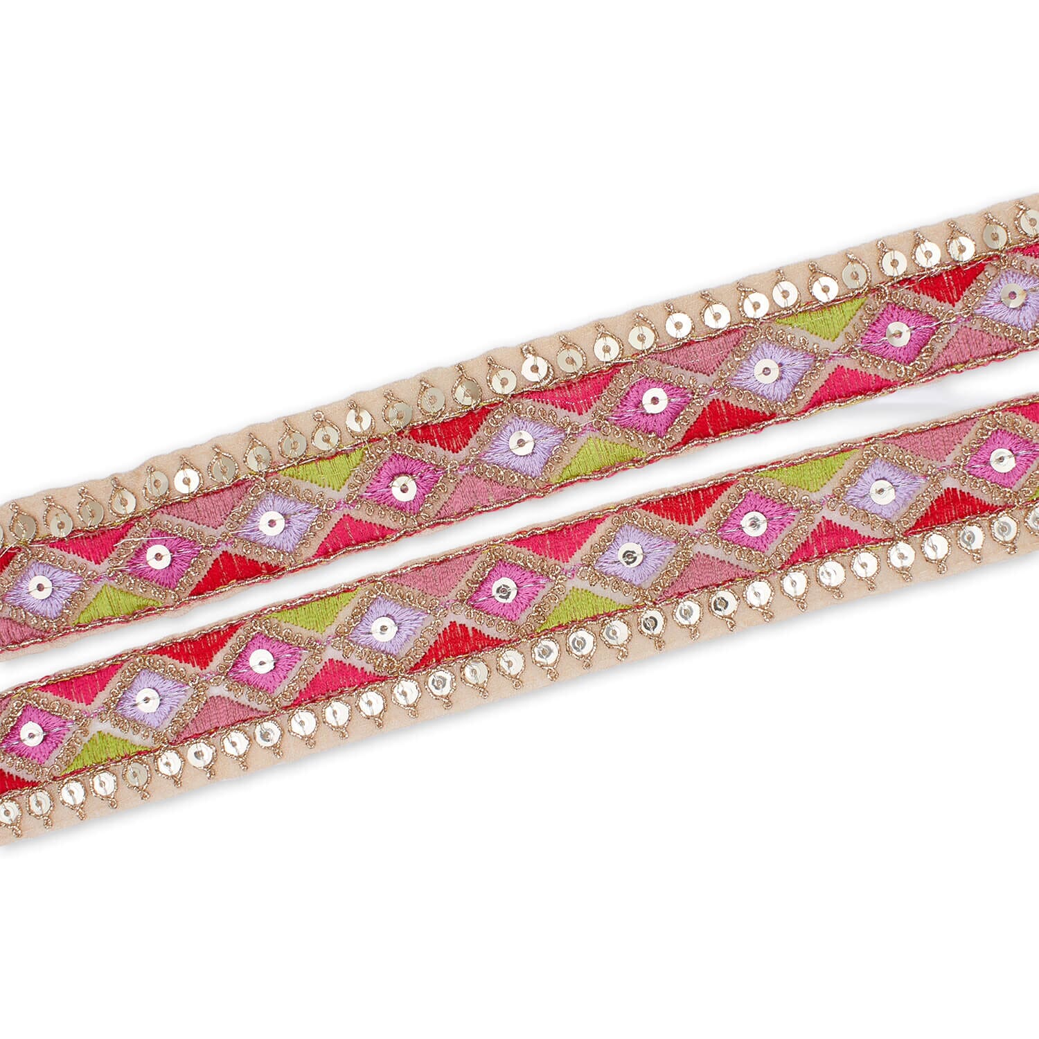 1.25 Inch Diamond Geometric Sequined Metallic Corded Embroidered Trim (9.8 Yards / 9 Meters) - Image 6
