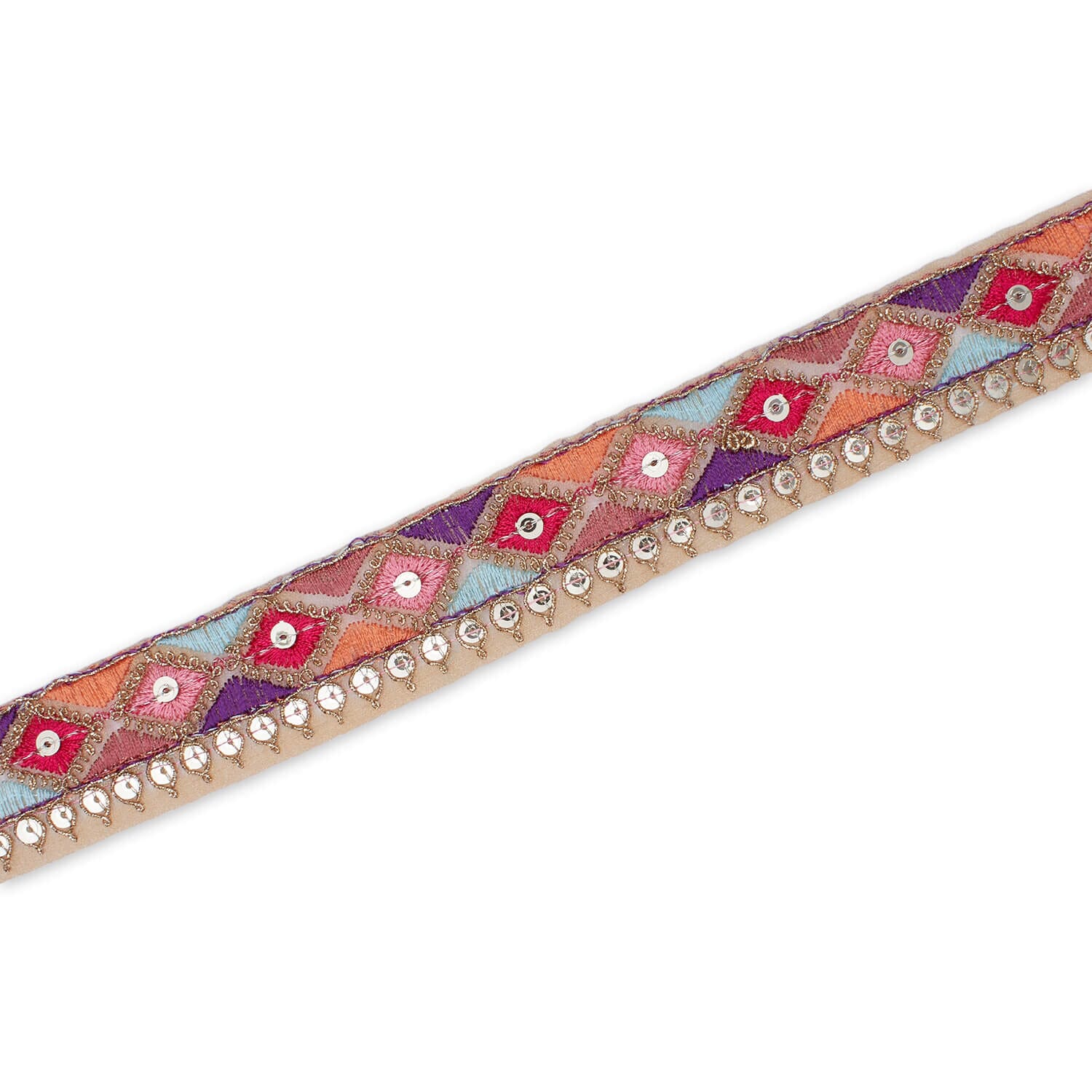 1.25 Inch Diamond Geometric Sequined Metallic Corded Embroidered Trim (9.8 Yards / 9 Meters) - Image 8