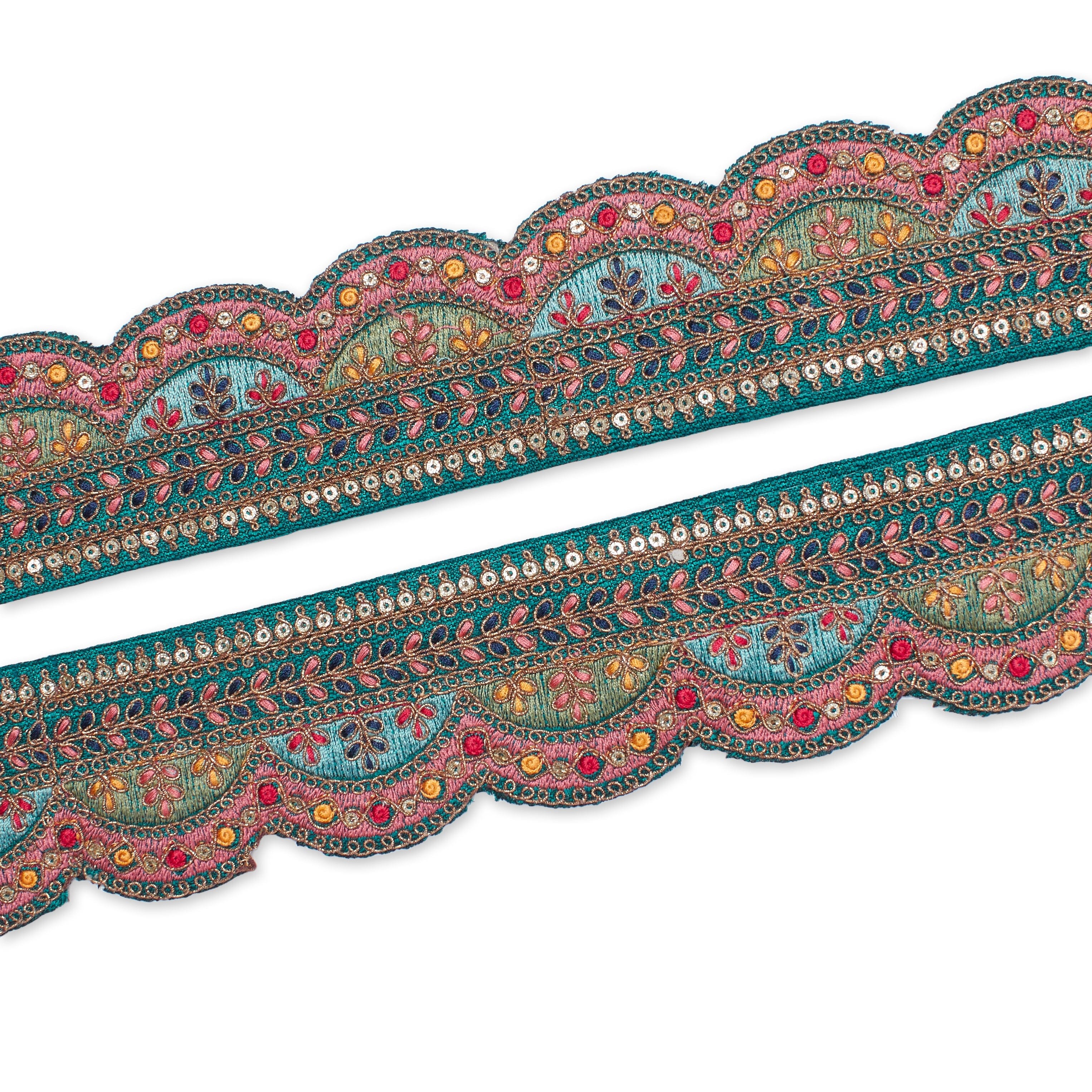 2.25 Inch Multicolor Metallic Leaf Sequin Corded Woven Embroidered Trim - Image 23