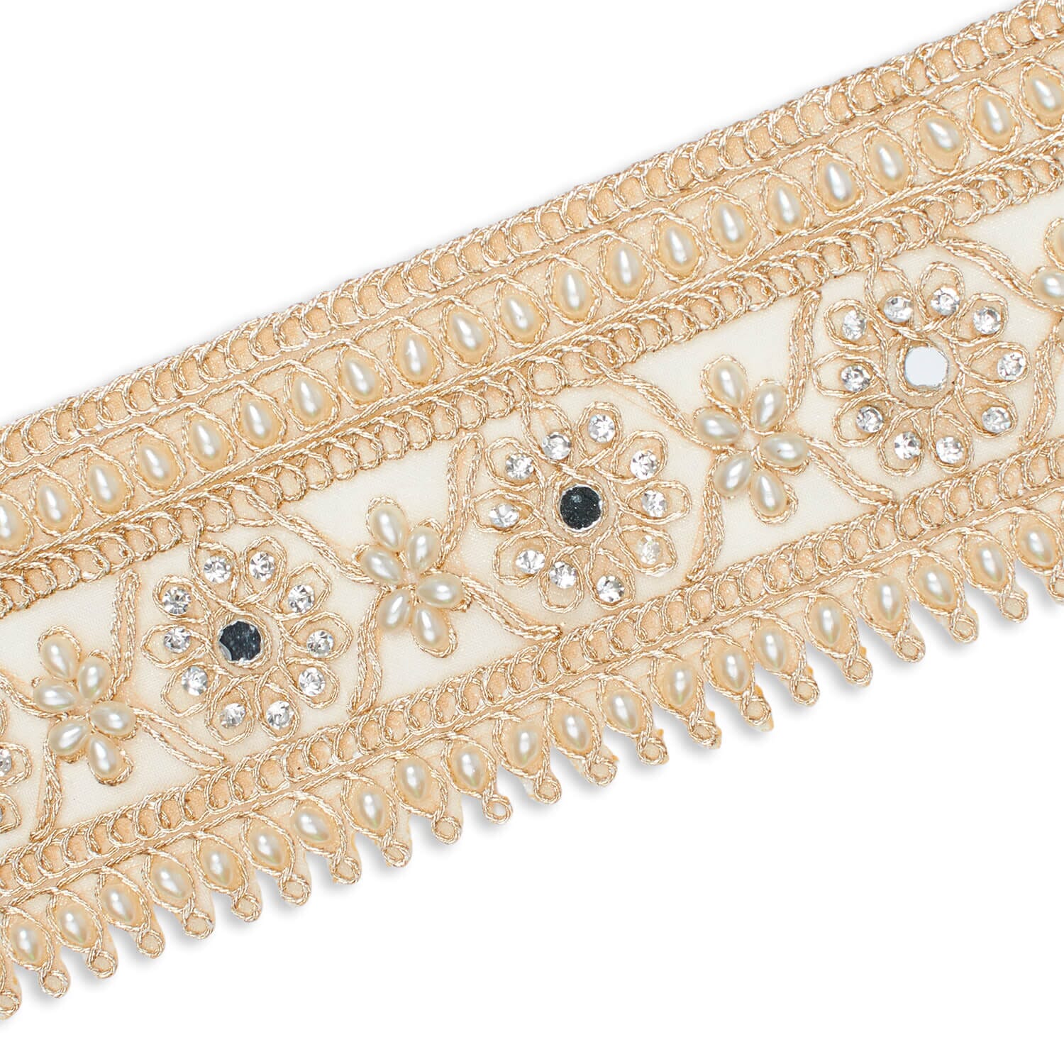 2.5 Inch Daisy Flower Rhinestone Beaded Metallic Cording On Mesh Lace Trim (9.8 Yards / 9 Meters) - Image 8