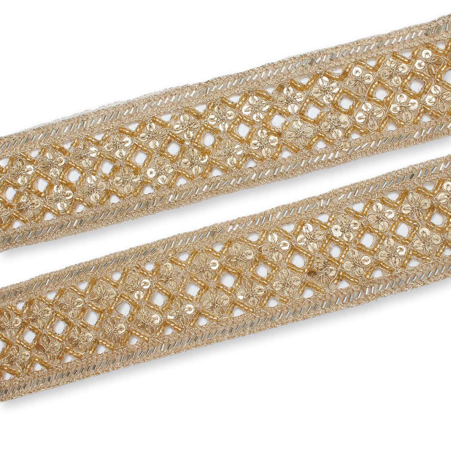 2.5 Inch Geometric Beaded Sequin Corded Eyelet Lace Trim - Image 5
