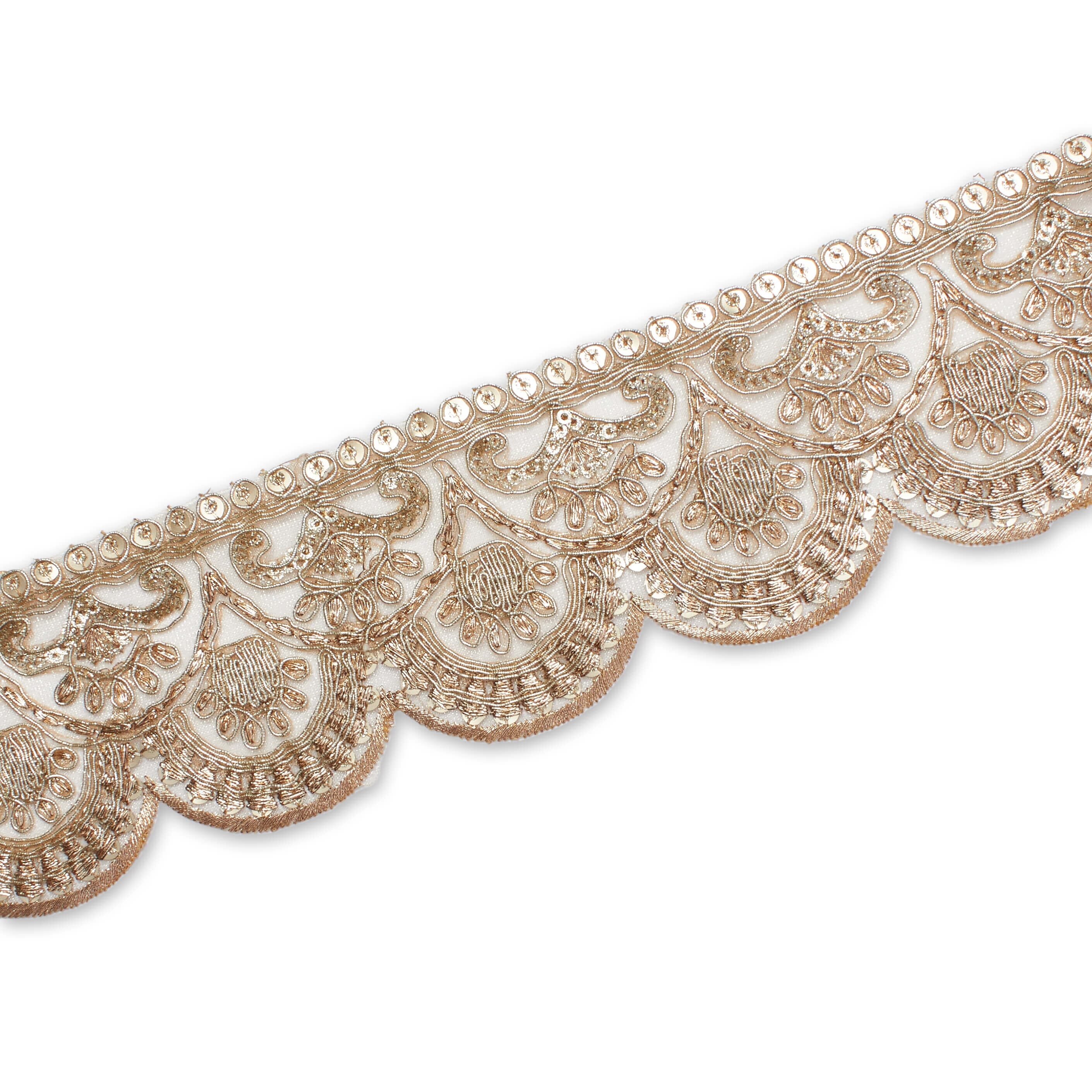 2.5 Inch Scalloped Floral Sequin Metallic Corded Mesh Trim (9.8 Yards / 9 Meters) - Image 8