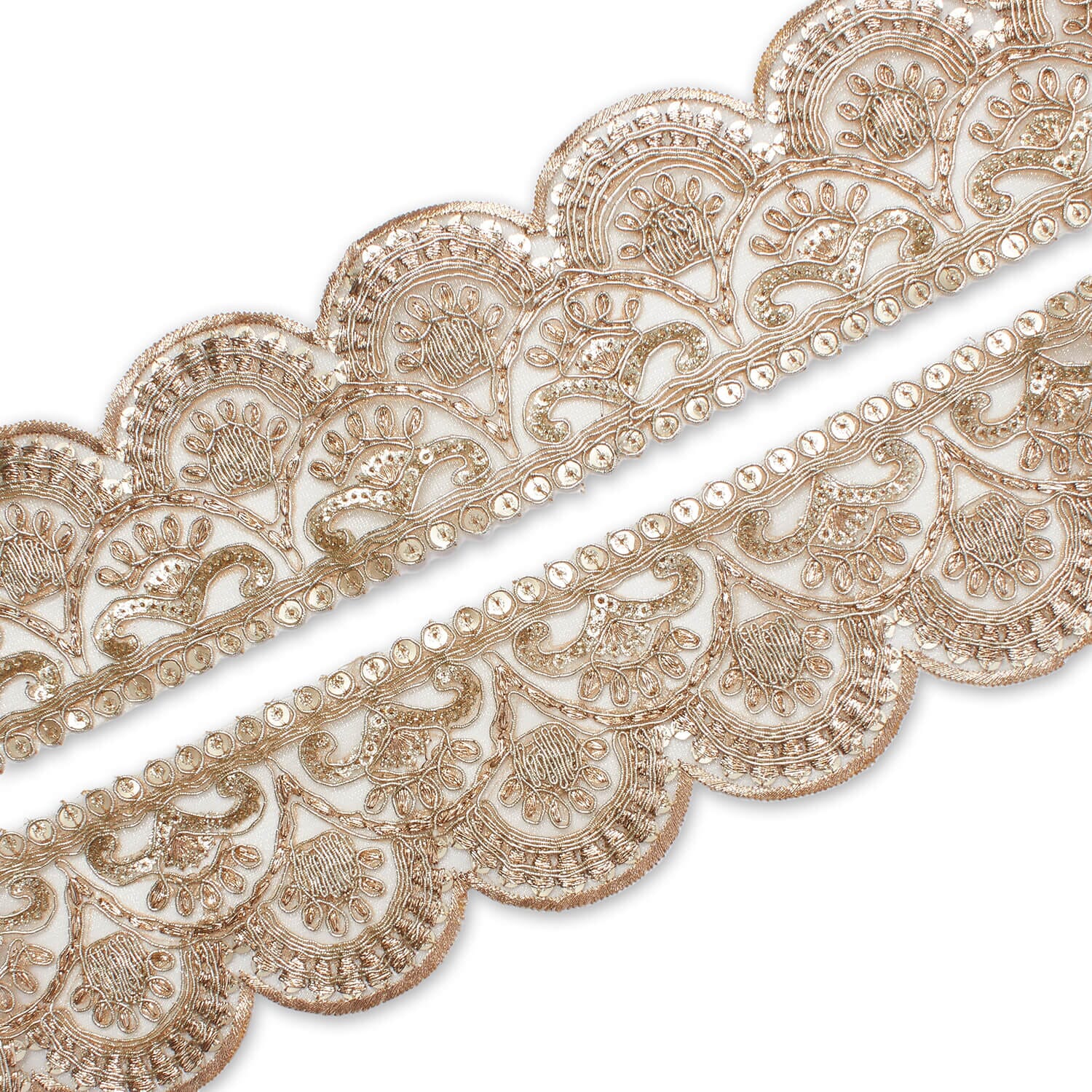2.5 Inch Scalloped Floral Sequin Metallic Corded Mesh Trim (9.8 Yards / 9 Meters) - Image 9