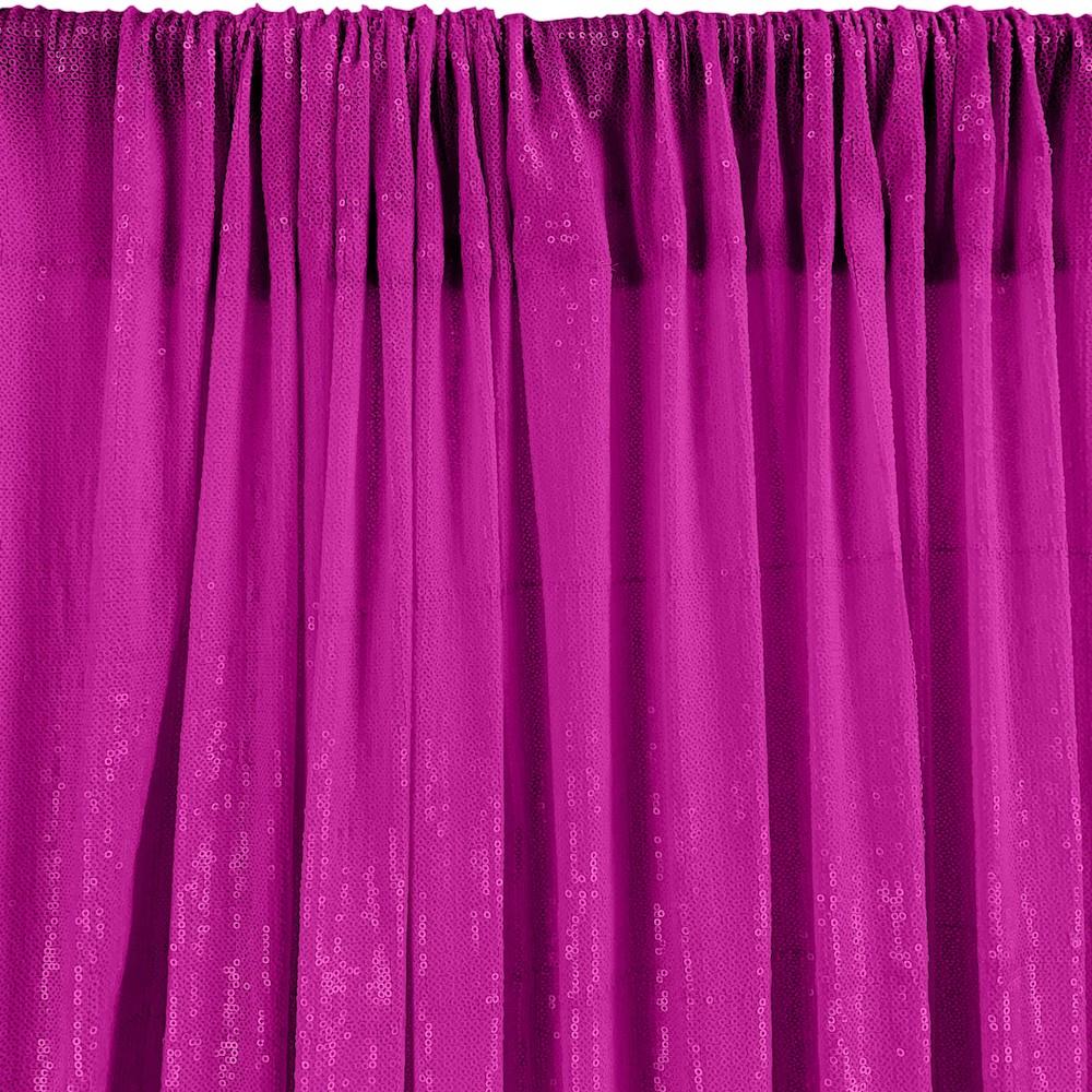 All-Over Micro Sequins Starlight On Stretch Mesh Rod Pocket Curtains - Fuchsia - Image 3