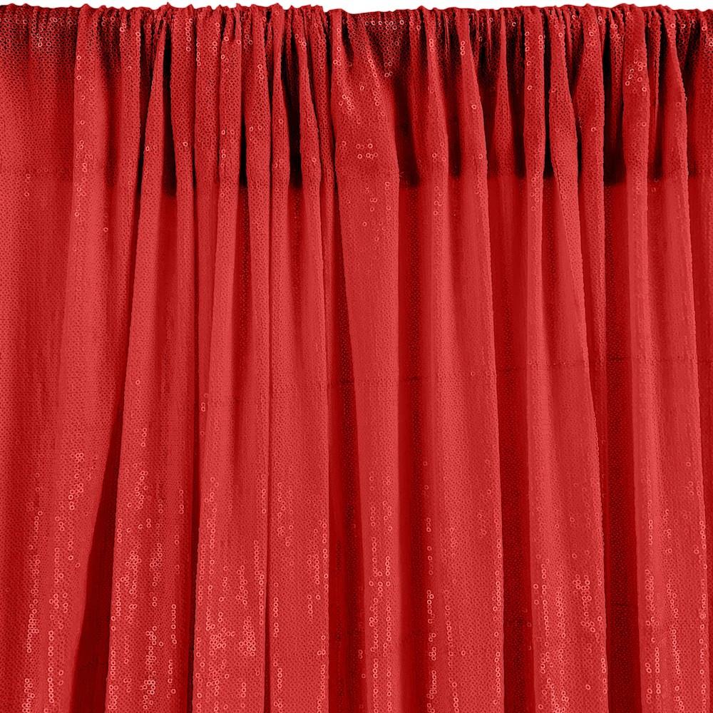 All-Over Micro Sequins Starlight On Stretch Mesh Rod Pocket Curtains - Red - Image 3