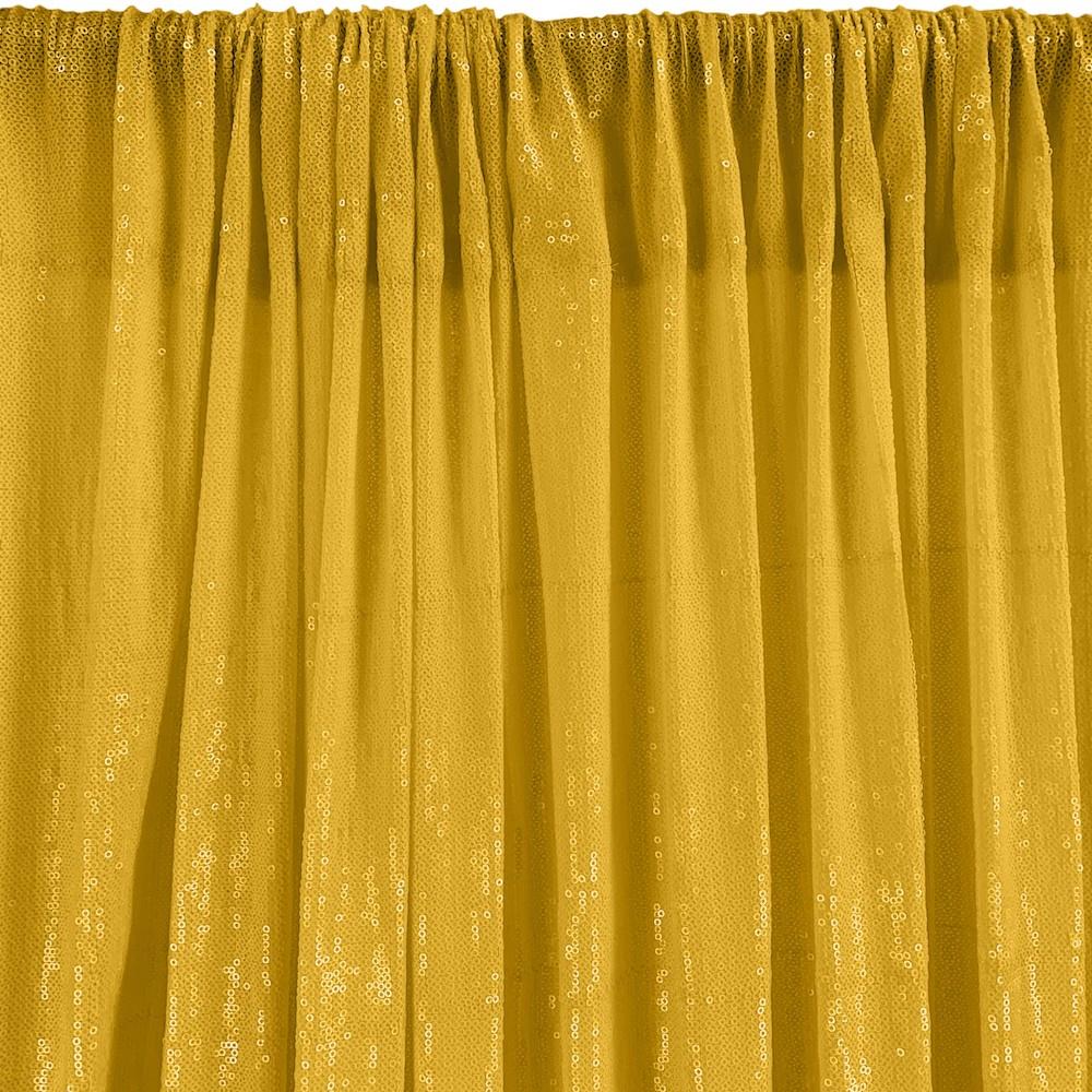 All-Over Micro Sequins Starlight On Stretch Mesh Rod Pocket Curtains - Yellow Gold - Image 3