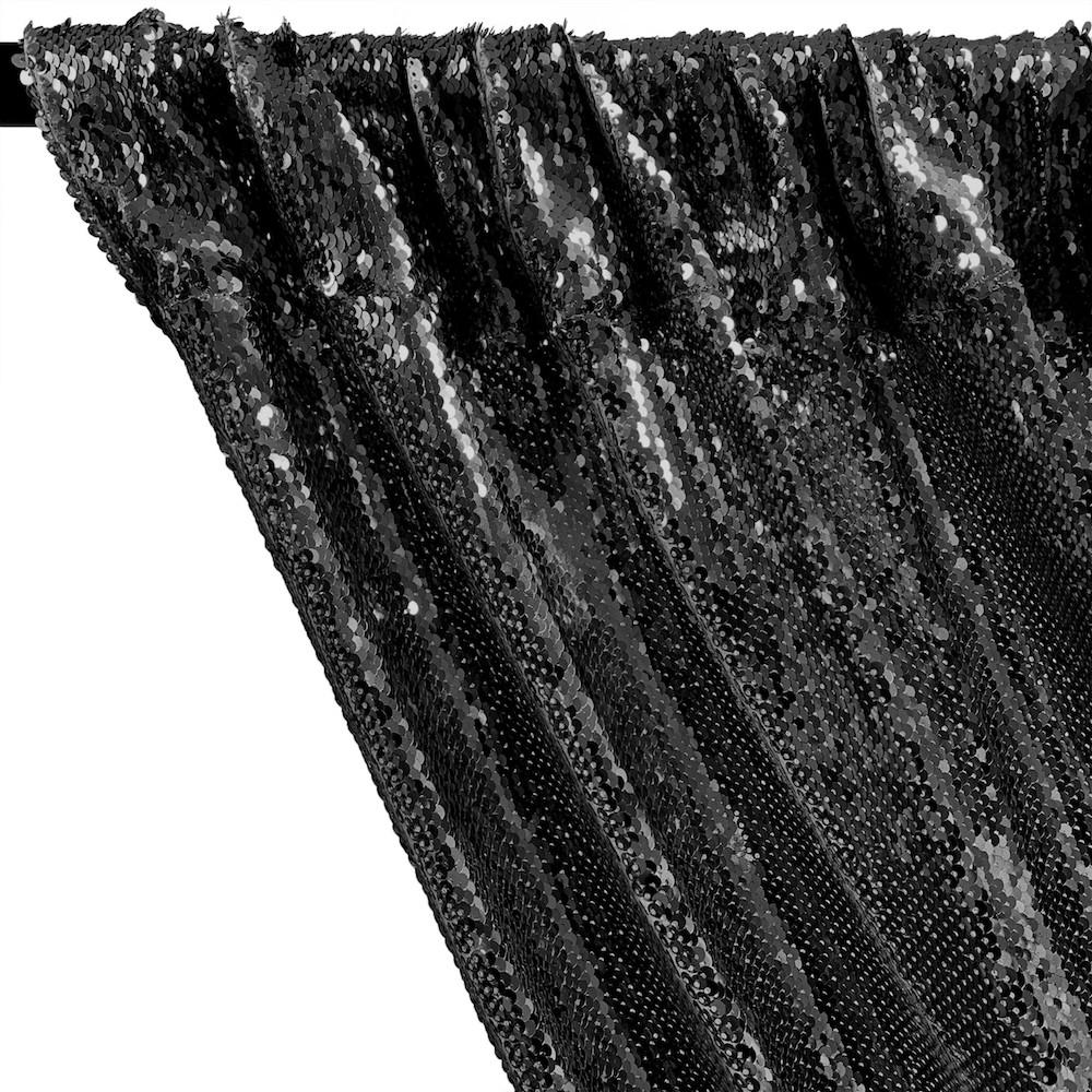 All-Over Sequins Mermaid Scale on Stretch Mesh Rod Pocket Curtains - Black - Image 2