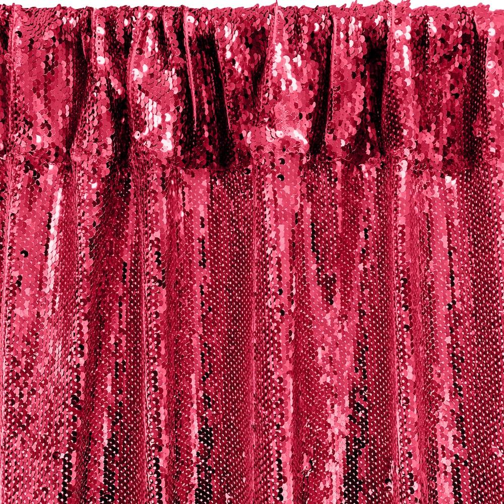 All-Over Sequins Mermaid Scale on Stretch Mesh Rod Pocket Curtains - Fuchsia - Image 3