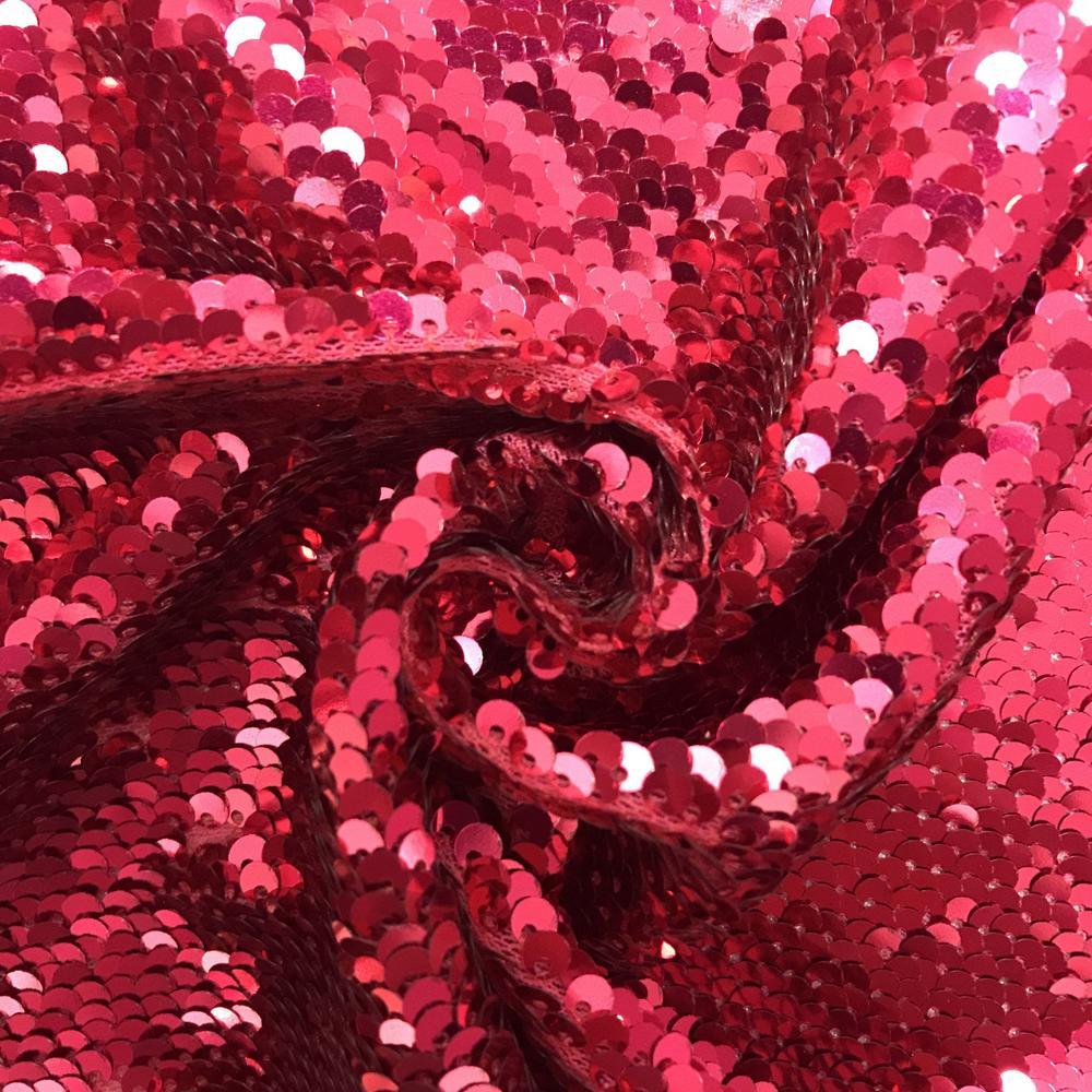 All-Over Sequins Mermaid Scale on Stretch Mesh Rod Pocket Curtains - Fuchsia - Image 4