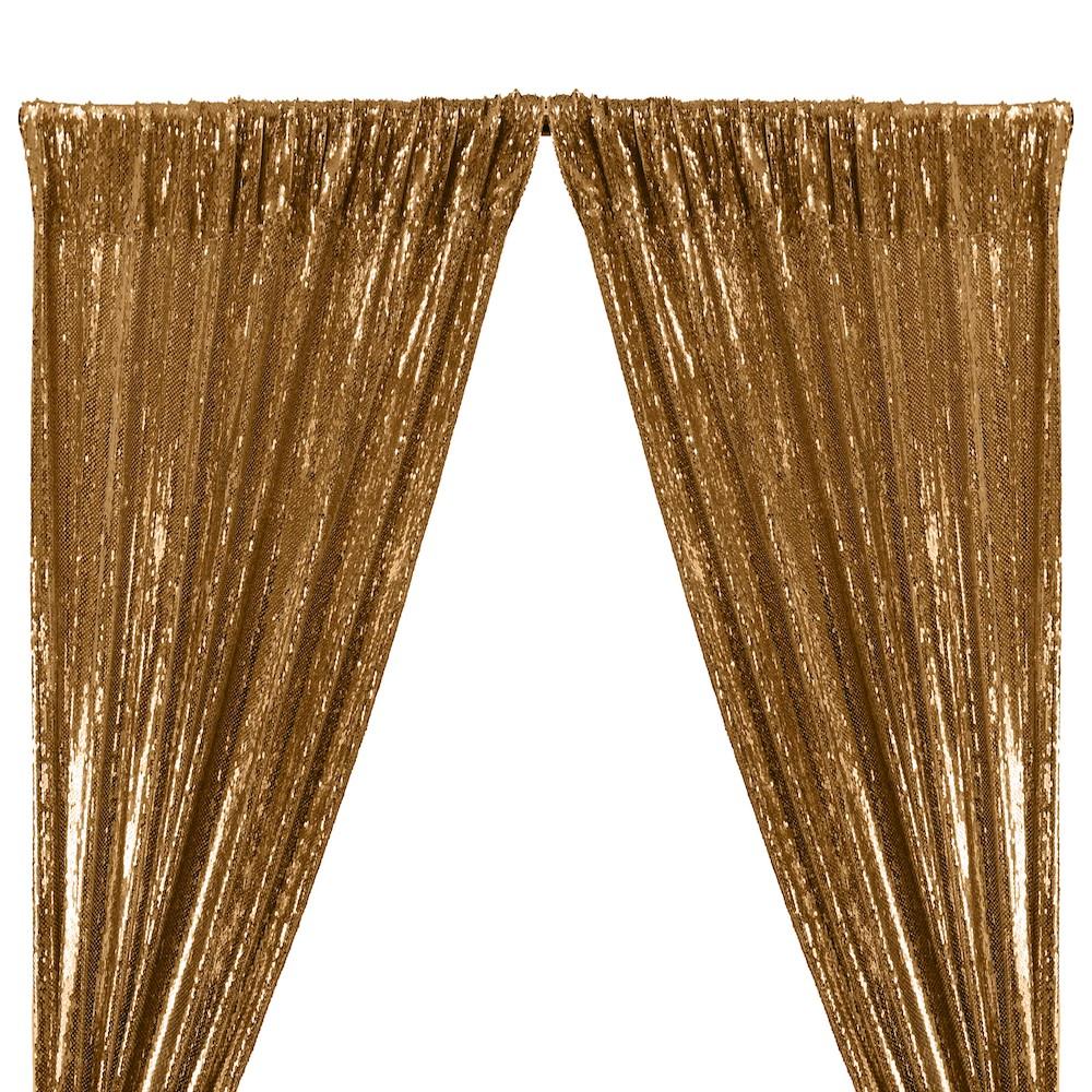 All-Over Sequins Mermaid Scale on Stretch Mesh Rod Pocket Curtains - Gold