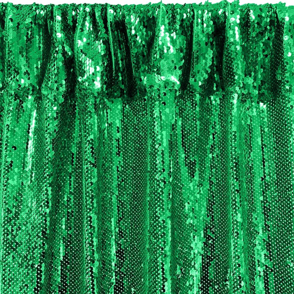 All-Over Sequins Mermaid Scale on Stretch Mesh Rod Pocket Curtains - Kelly Green - Image 3