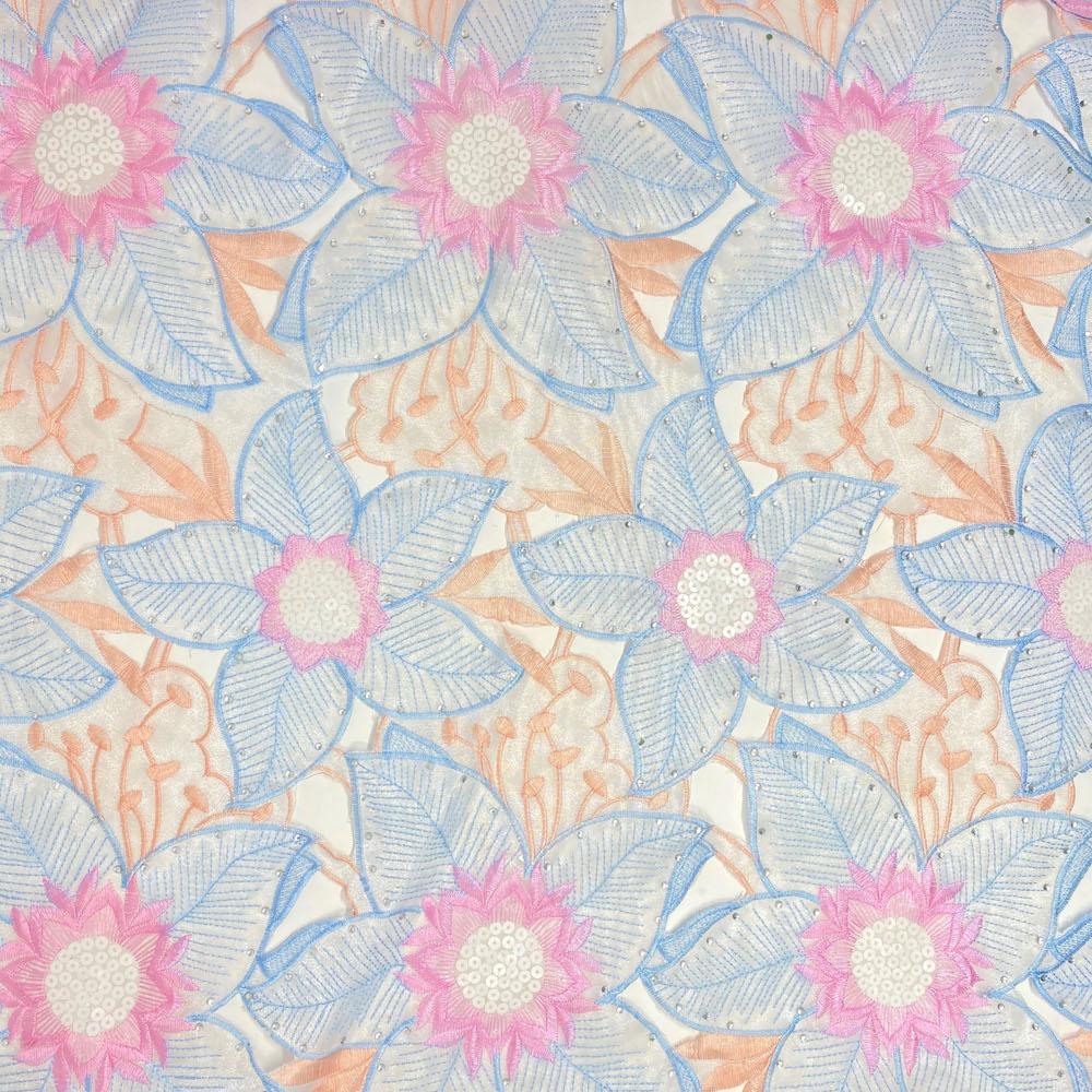 Baby Blue Anemone Floral Rhinestone Organza Lace