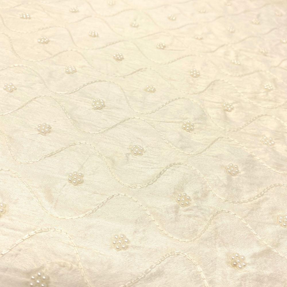 Beige Ogee Pearl Silk Dupioni