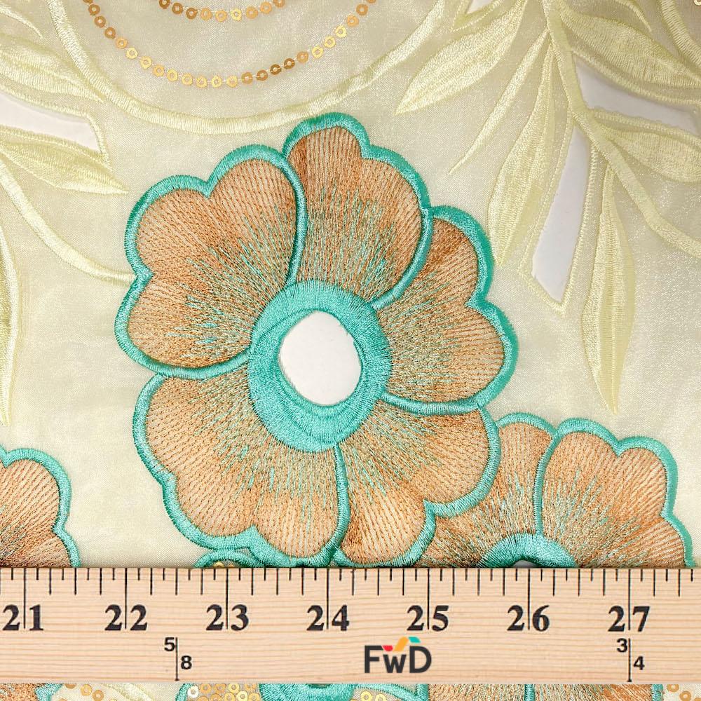 Beige Spiral Sequin Floral Organza Lace - Image 4