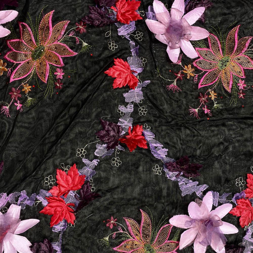 Black Blossom Floral Patch Double Layer Organza