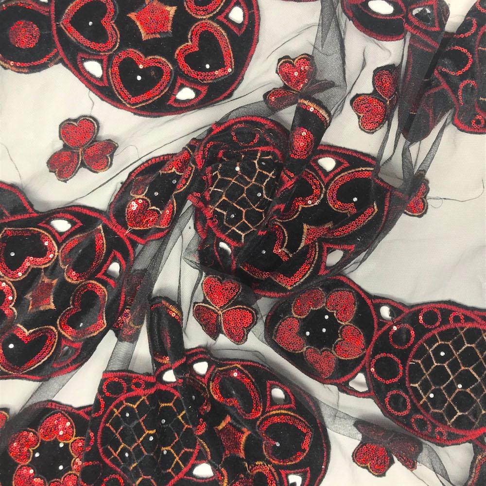 Black Circle Embroidery Lace on Mesh - Image 2