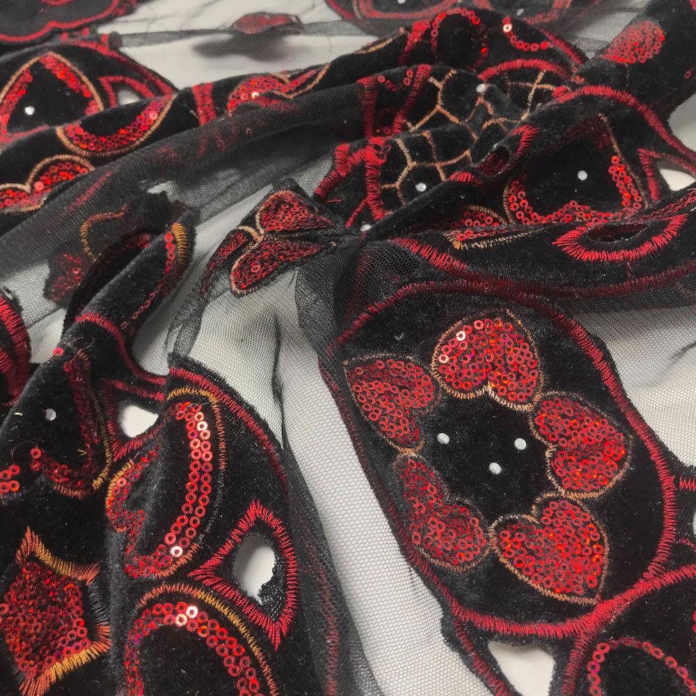 Black Circle Embroidery Lace on Mesh - Image 3