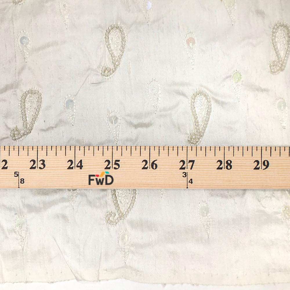 Beige Bridal Paisley Pearled Silk Dupioni (45 Inch) - Image 4