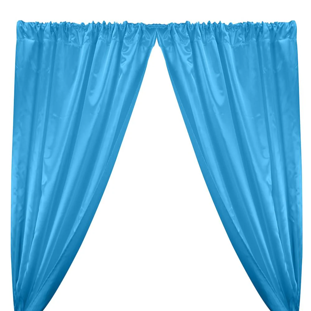 Bridal Satin Rod Pocket Curtains - Turquoise