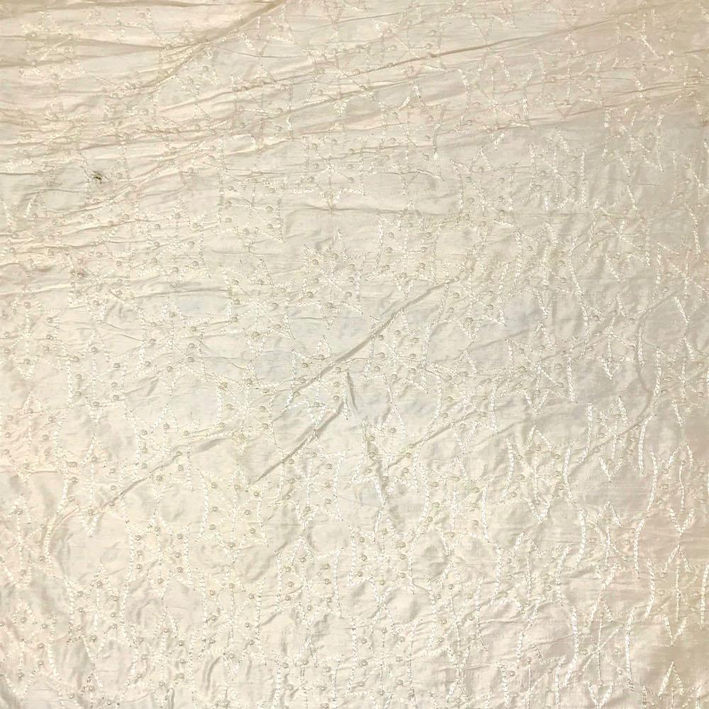 Beige Bridal Silk Dupioni Embroidered with Pearls (45 Inch)