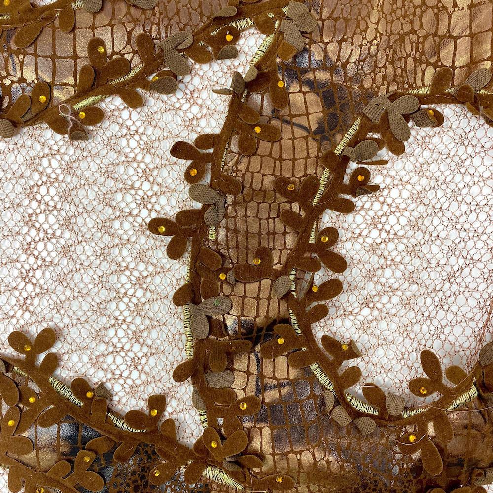 Brown Cobra Print Floral Bud Mesh Lace - Image 2