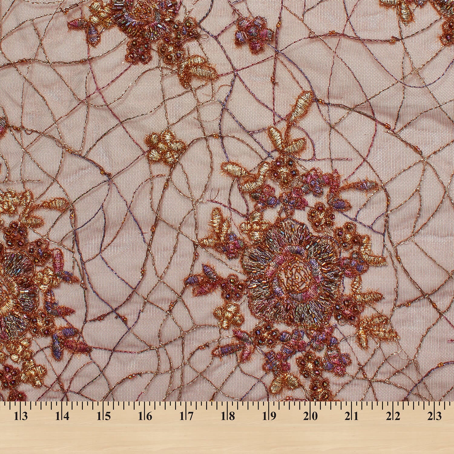 Brown Floral Native Beaded Embroidery on Mesh - Image 4