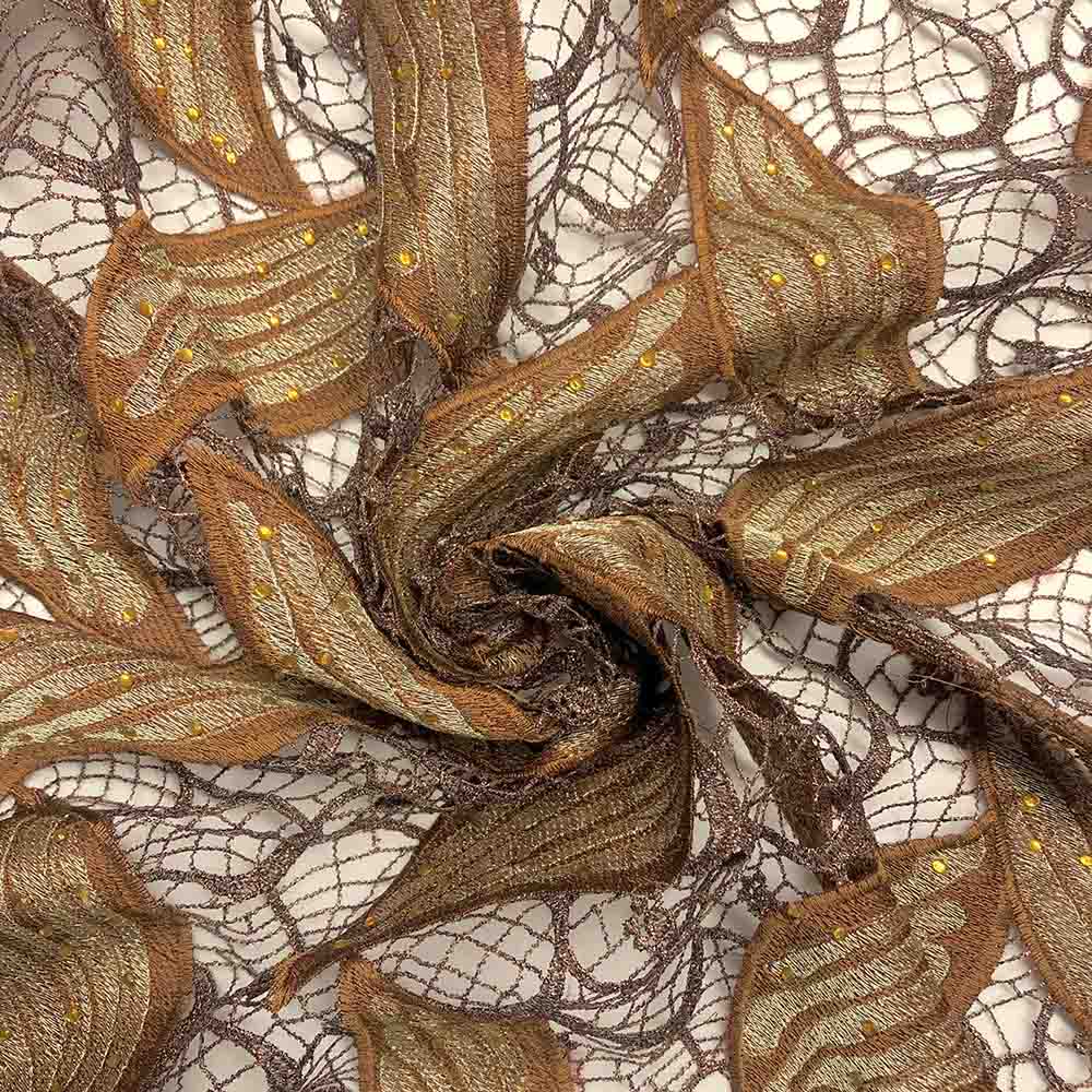 Brown Leaf Corded Embroidery Lace with Stone - Image 2