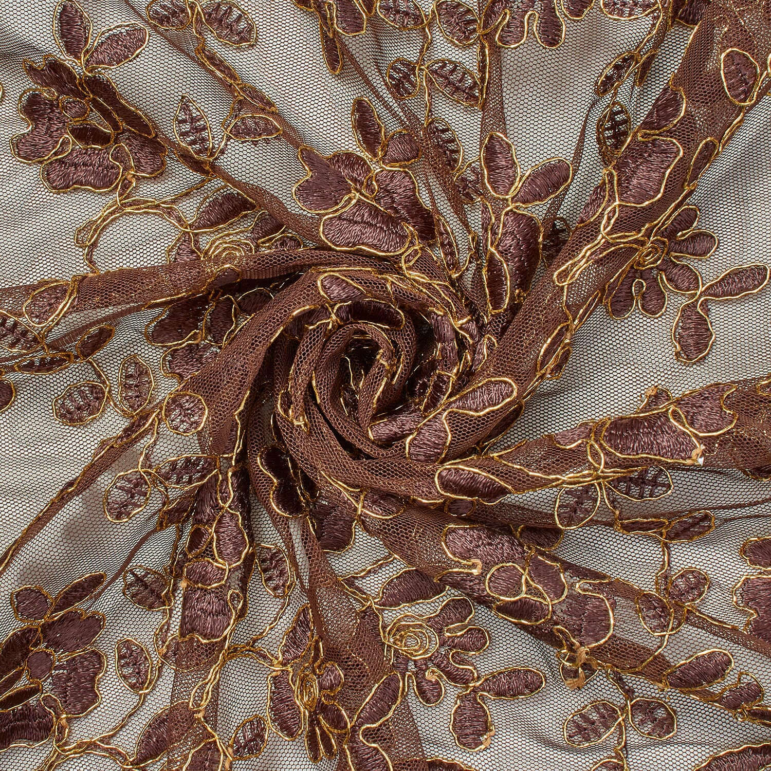 Brown Metallic Corded Tulip Lace - Image 3