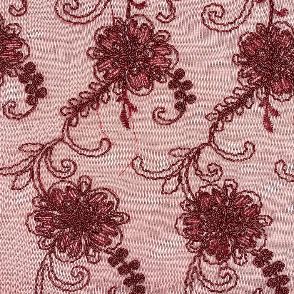 Burgundy Bridal Corded Lace on Mesh - Image 2
