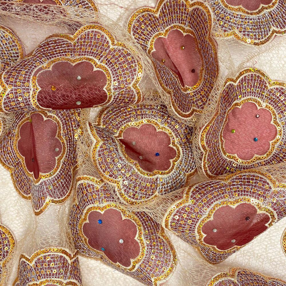 Burgundy Floral Medallion Rhinestone Patch Chemical Lace - Image 2