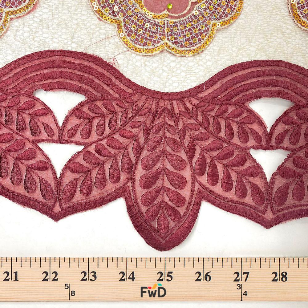 Burgundy Floral Medallion Rhinestone Patch Chemical Lace - Image 3