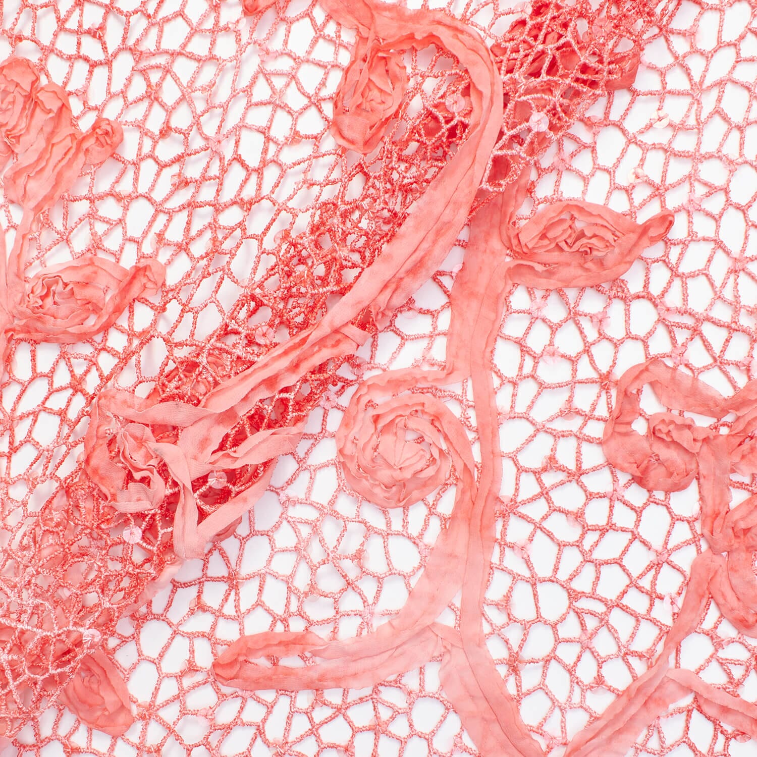 Chemical Mesh Lace w/ Floral Ribbon Embroidery - Image 12