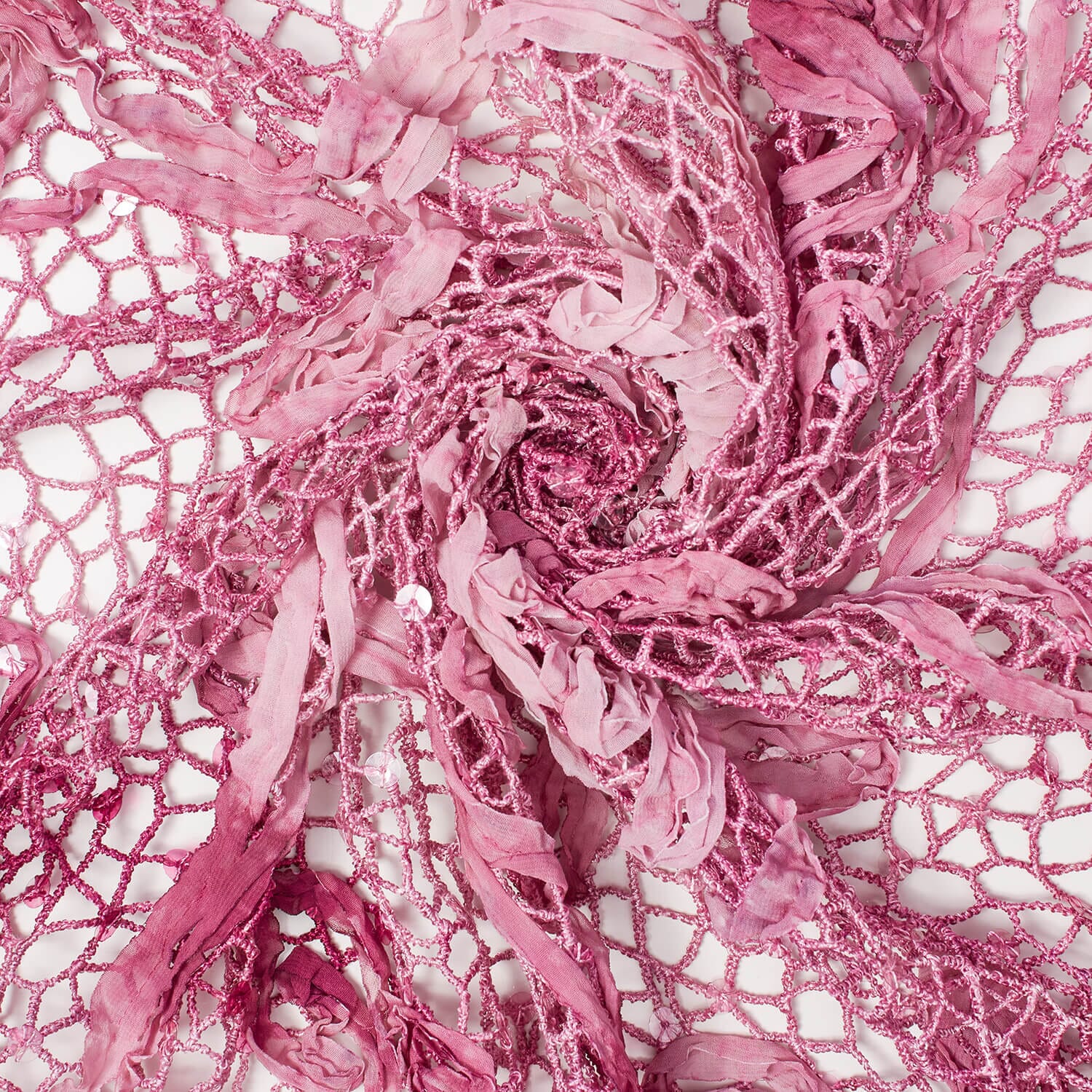Chemical Mesh Lace w/ Floral Ribbon Embroidery - Image 7