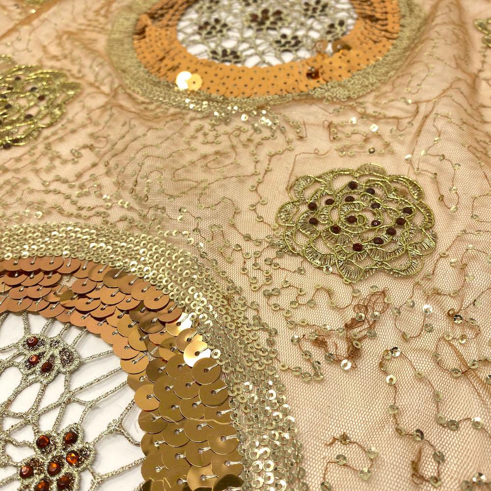 Circle Chemical Embroidery Patchwork w/ Sequins on Embroidered Mesh - Image 11