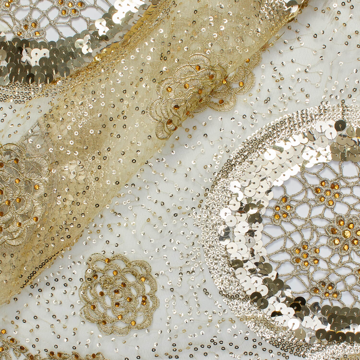 Circle Chemical Embroidery Patchwork w/ Sequins on Embroidered Mesh - Image 2