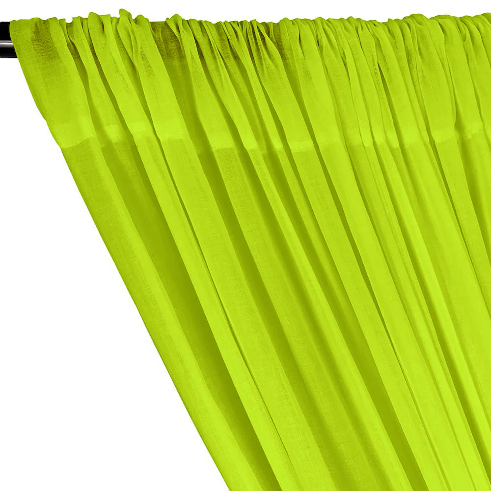 Cotton Voile Rod Pocket Curtains - Neon Lime Green - Image 2
