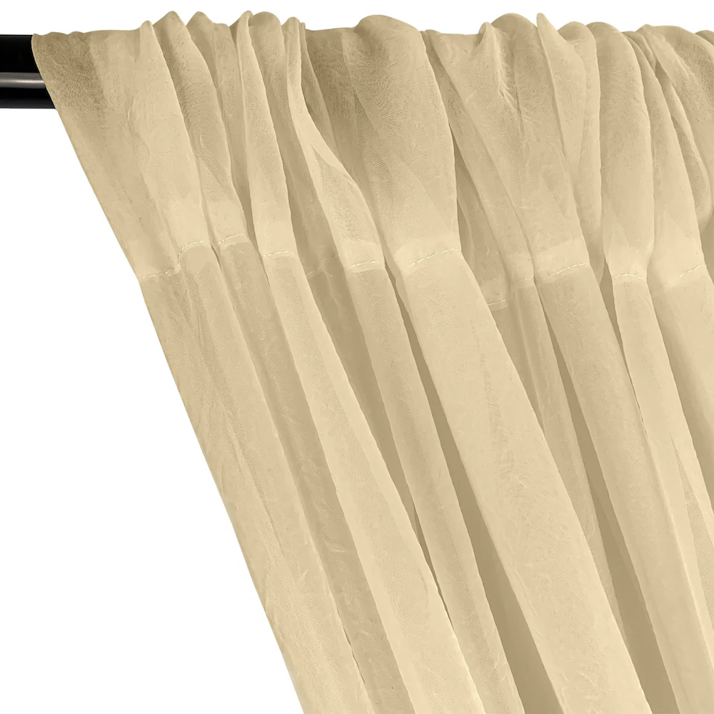 Crushed Sheer Voile Rod Pocket Curtains - Champagne - Image 2