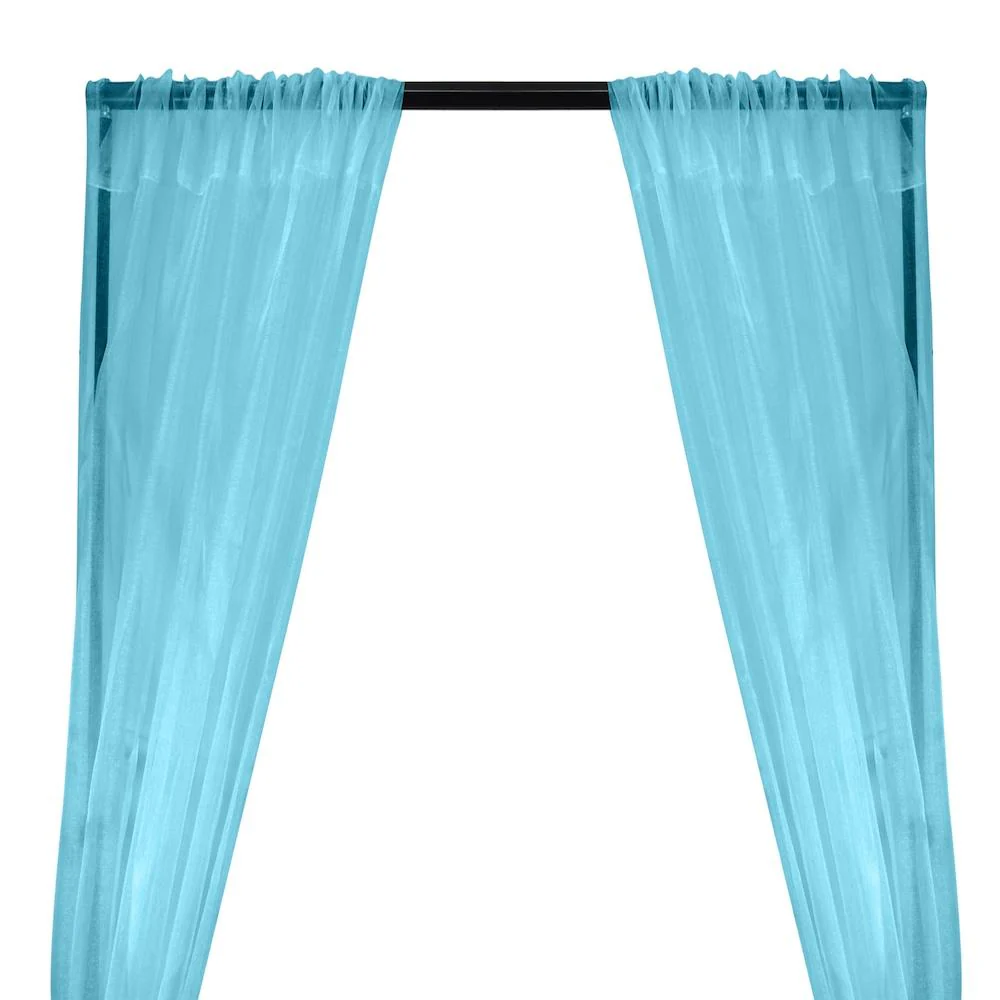 Crystal Organza Rod Pocket Curtains - Aqua