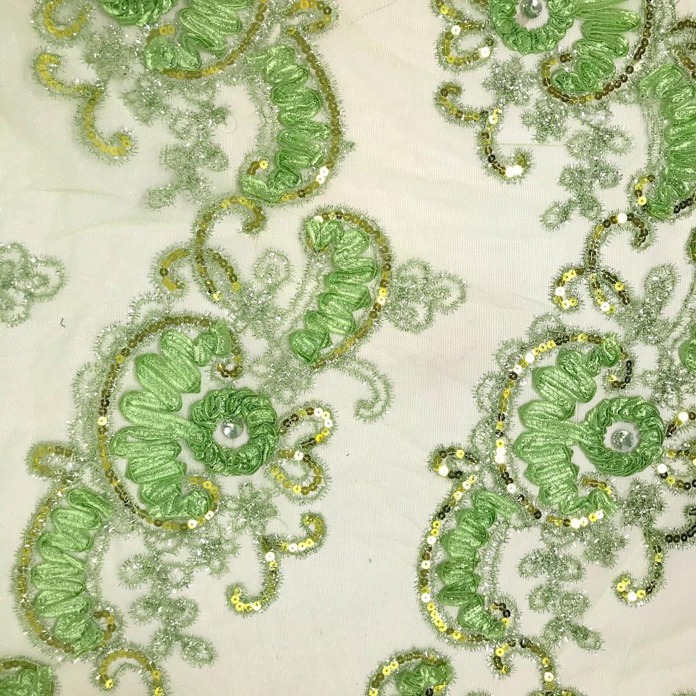 Daisy Ribbon Embroidery on Mesh with Sequins