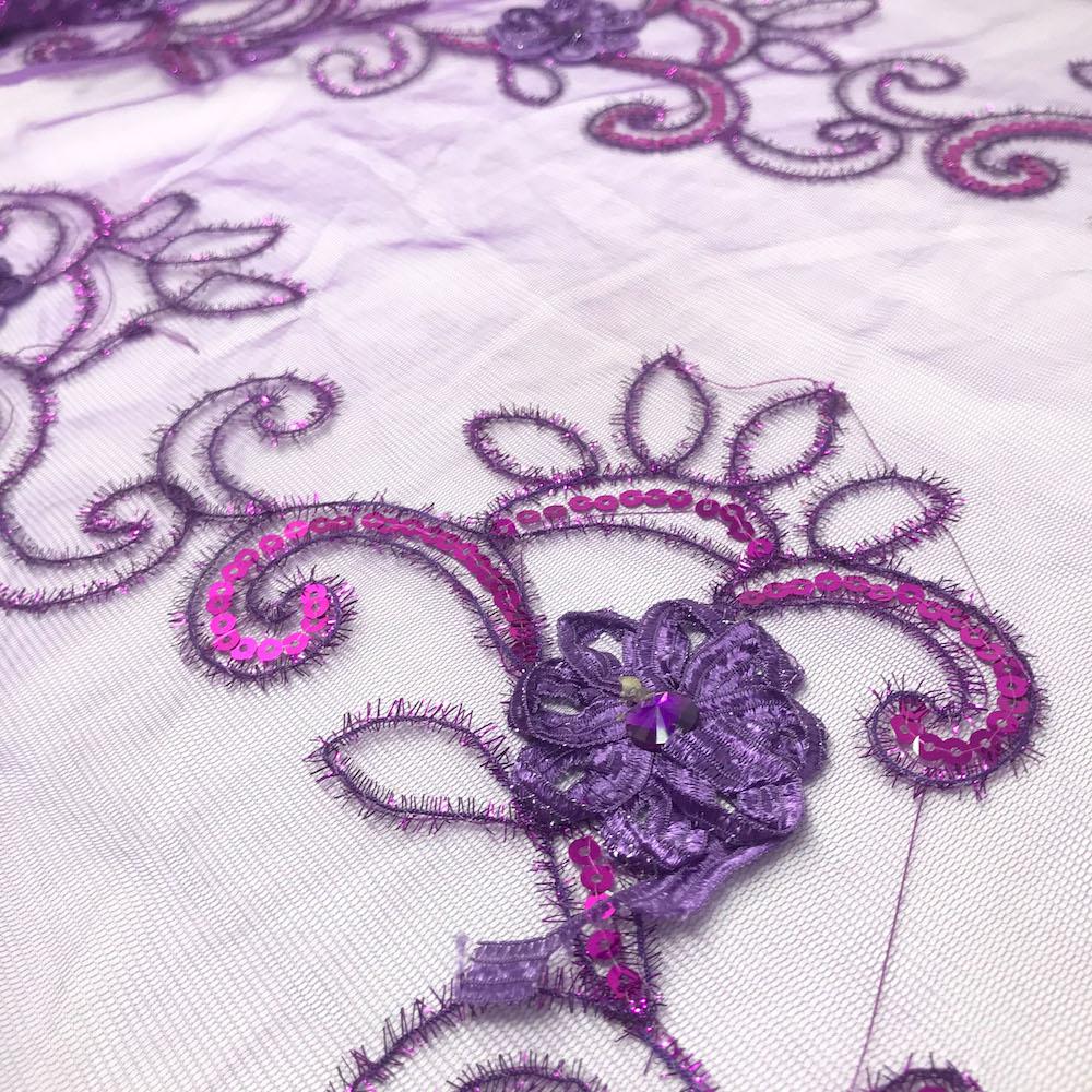 Daisy Ribbon Embroidery on Mesh with Sequins - Image 10