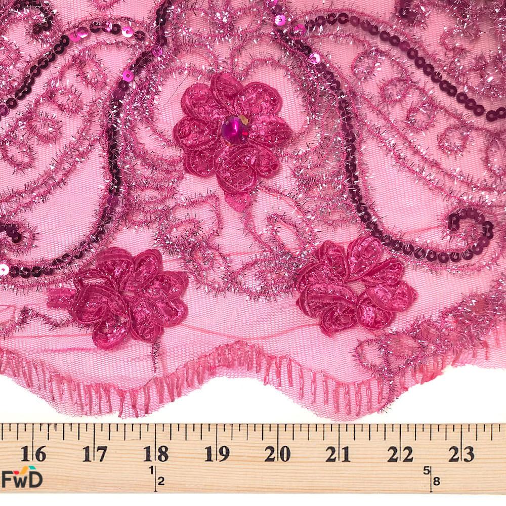 Daisy Ribbon Embroidery on Mesh with Sequins - Image 9