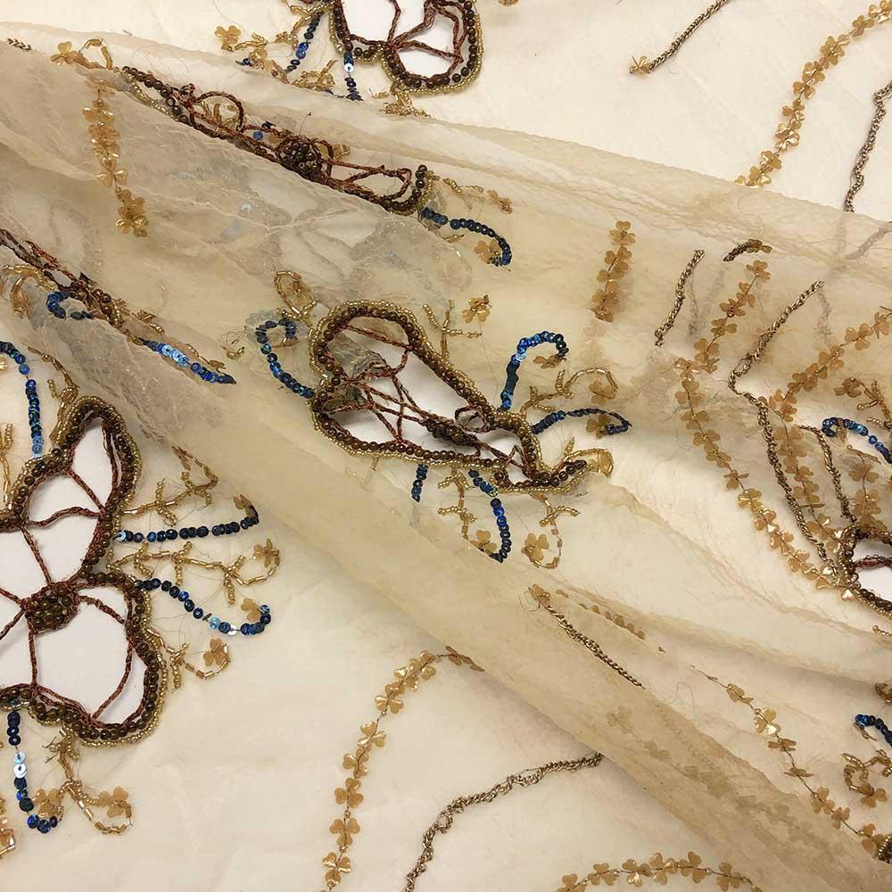 Floral Beaded Embroidery On Crushed Polyester