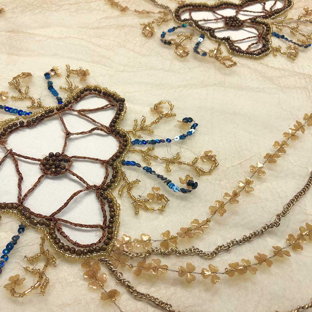 Floral Beaded Embroidery On Crushed Polyester - Image 2