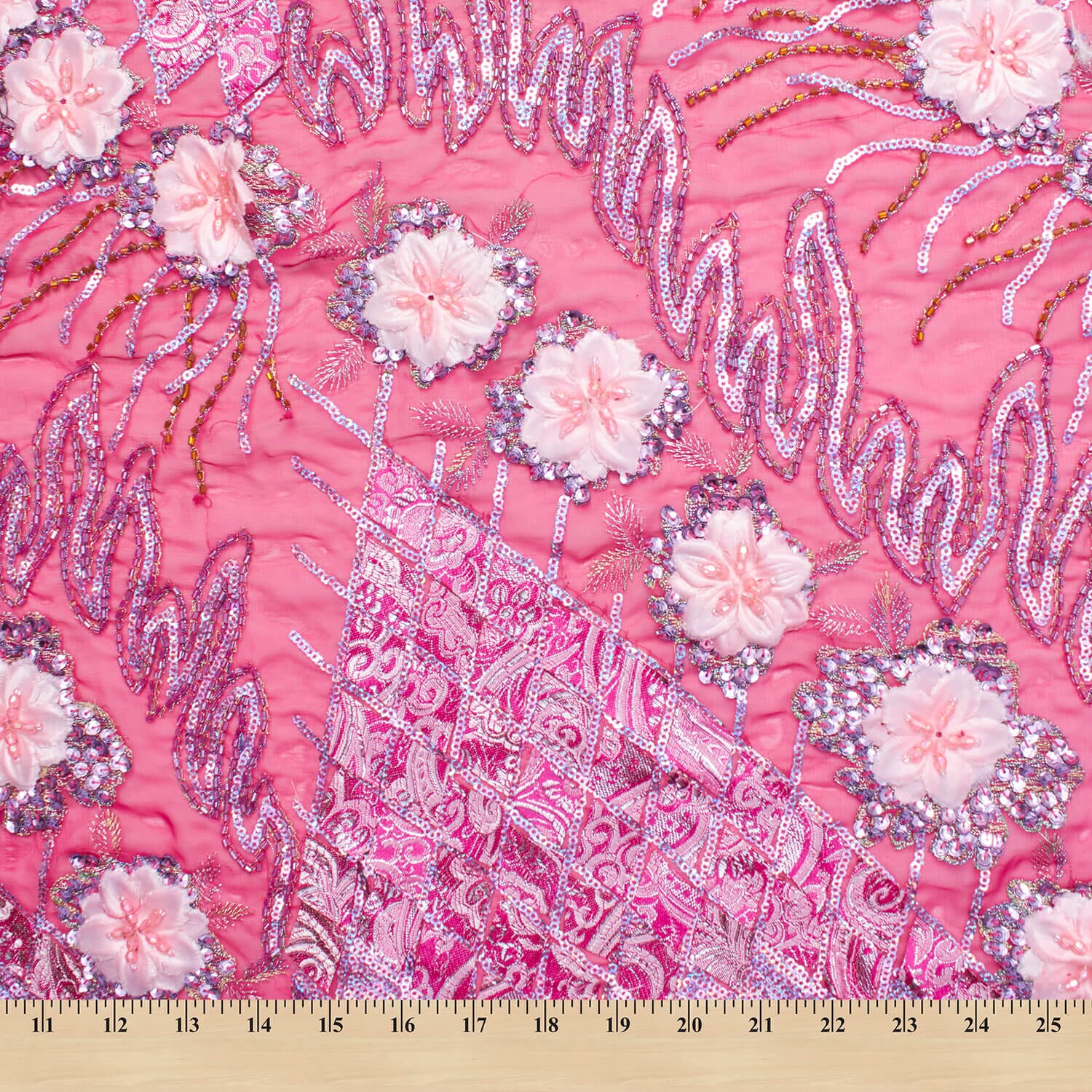 Floral Beaded Sequins Patch on Georgette Lace - Image 5