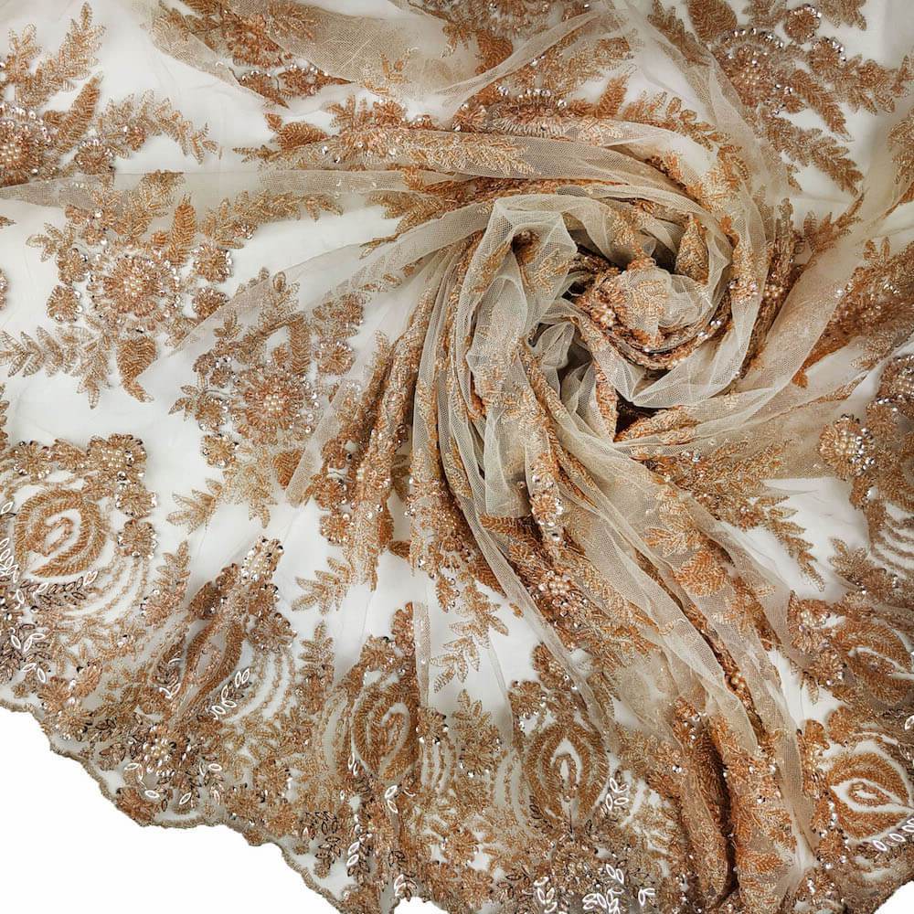Floral Bridal Lace Beaded Fabric - Image 17