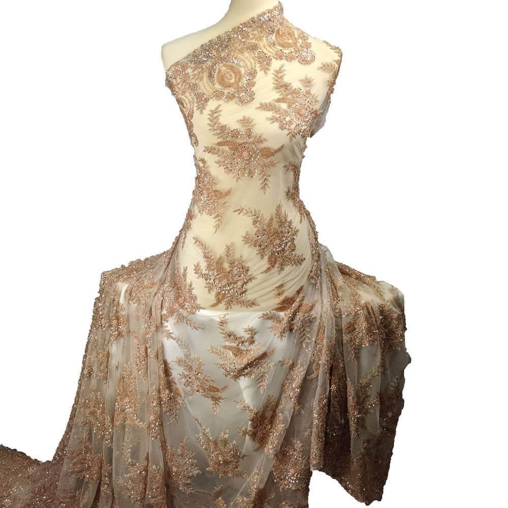Floral Bridal Lace Beaded Fabric - Image 18